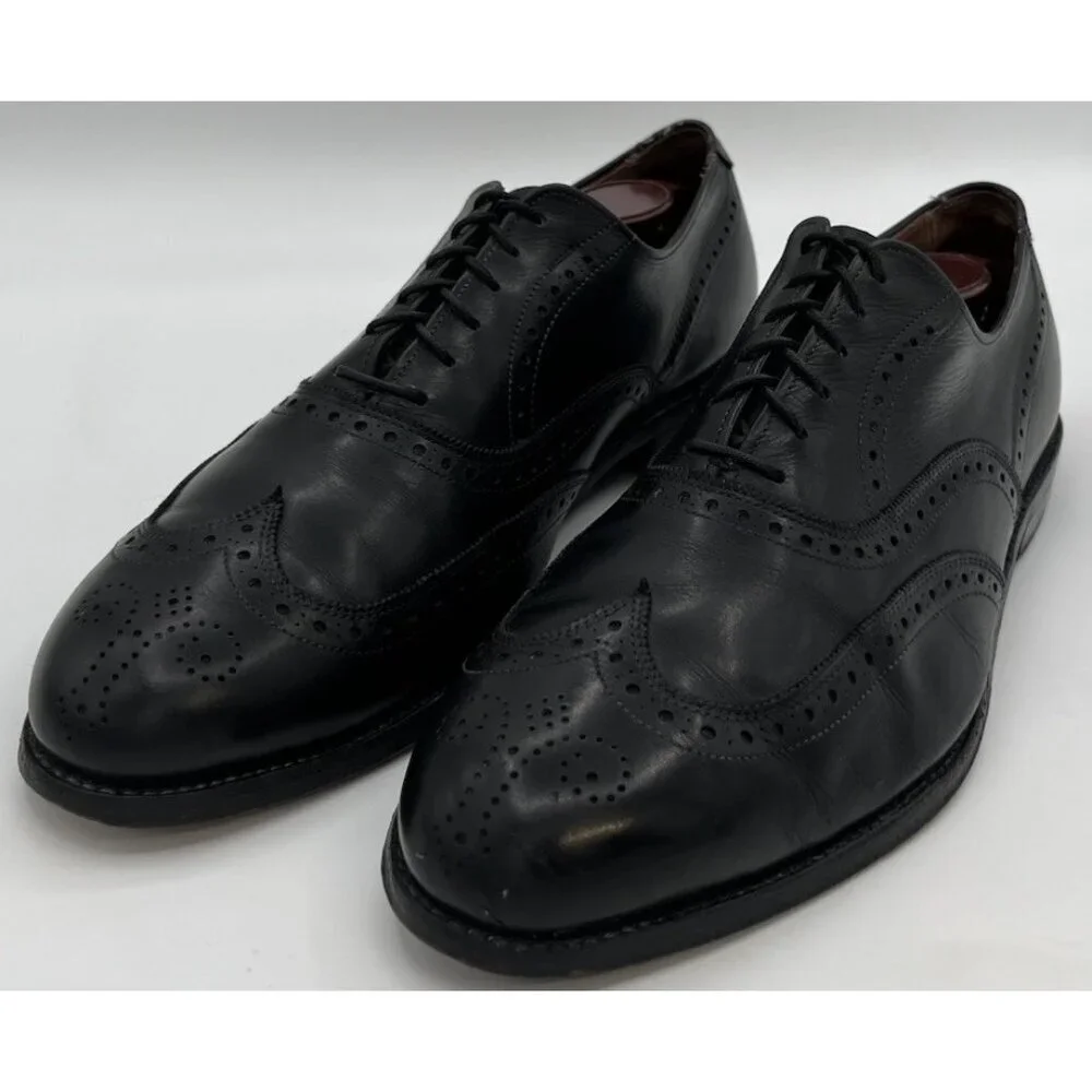Allen Edmonds Chester Men Size 9.5 D Black Leather Wing Tip Oxford Dress Shoes